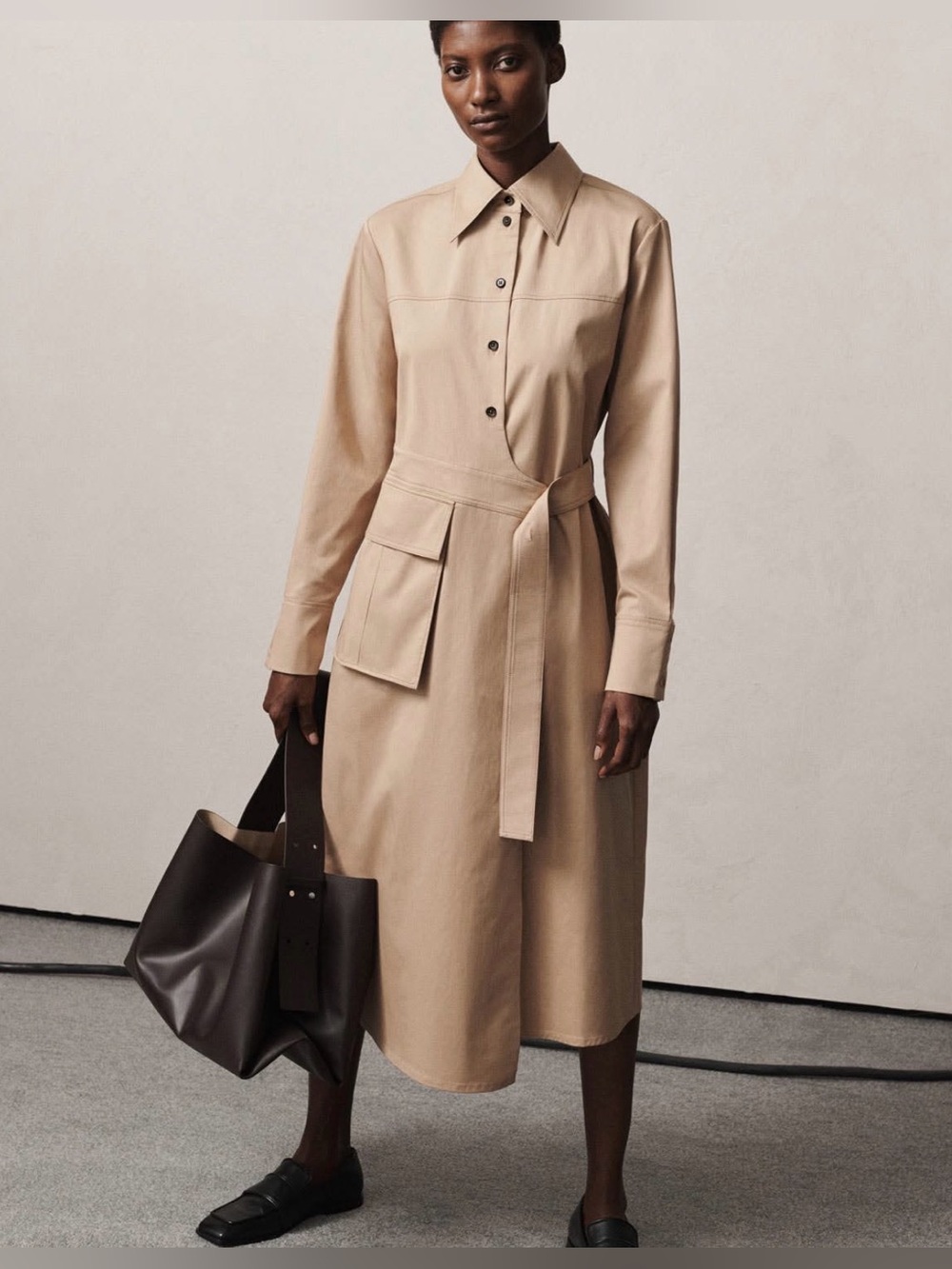 COS Belted Shirt Midi Dress in Black, Size 6